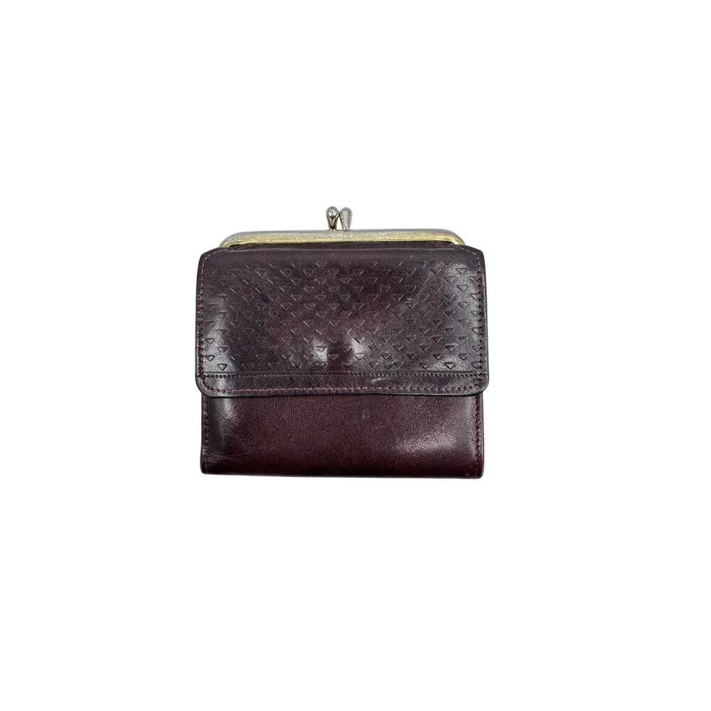 Dark Red Brown Leather Wallet Coin Purse Kiss Lock Princess Gardner Full Grain